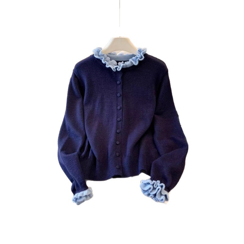 フリル襟ニットカーディガン韓国風レディース3色