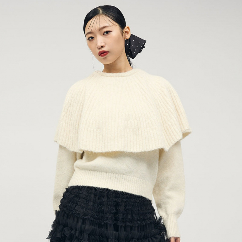 レディース ケープ風ニットセーター ゆったり 韓国風 3色展開