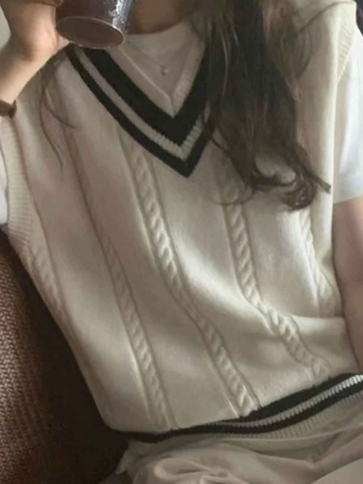 ニット 学院風編み模様ニットベスト