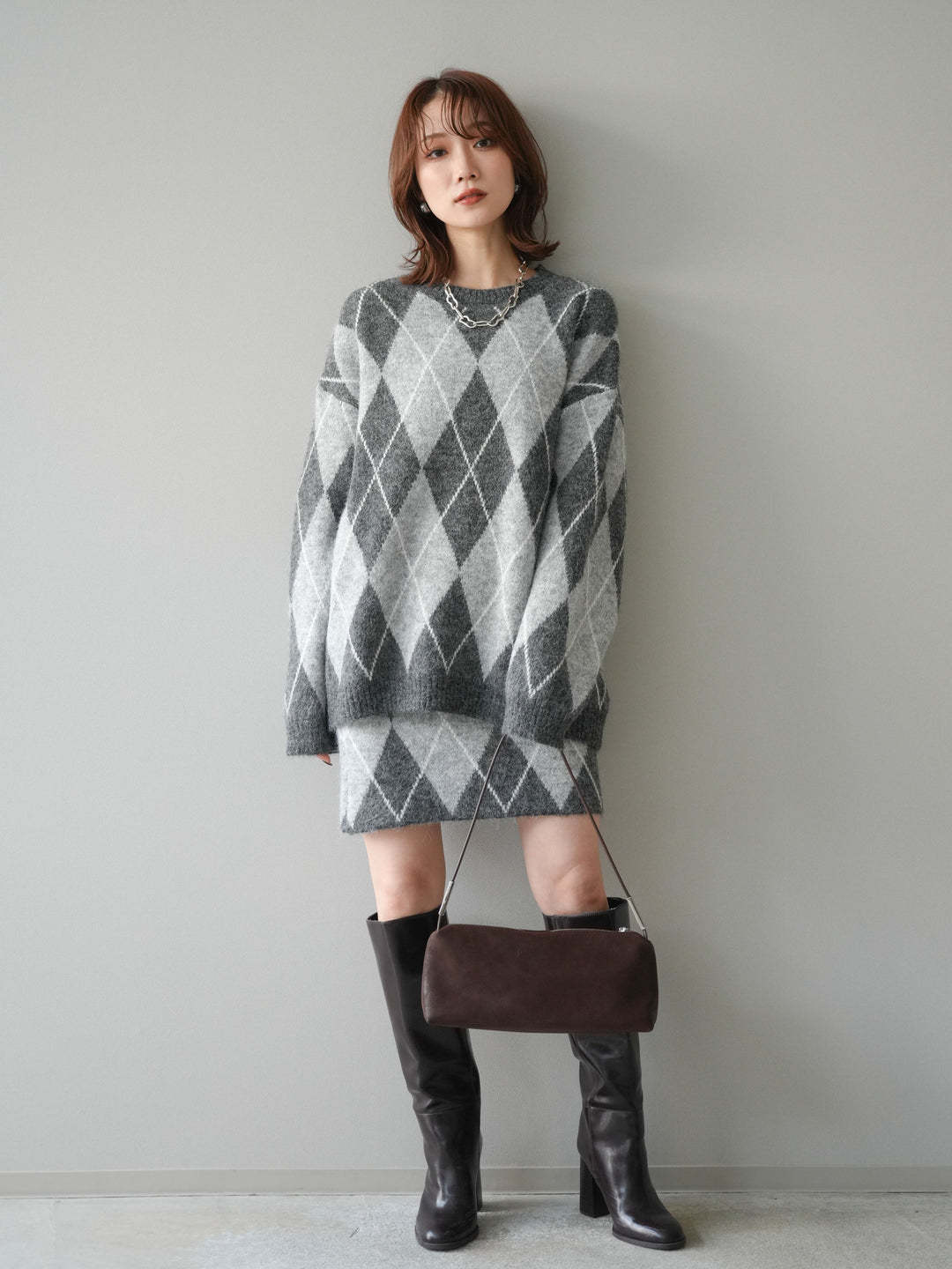 アーガイル柄ニットセーター&スカートセット