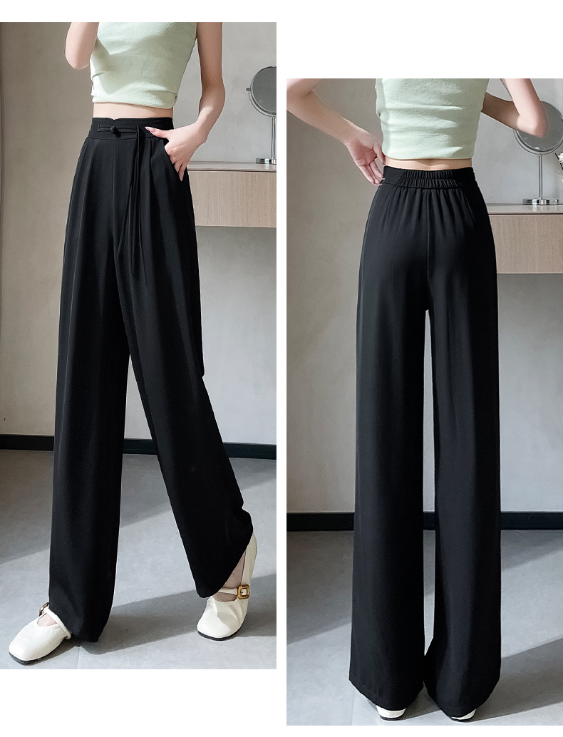 黒パンツ ベルト付きドレープワイドパンツ