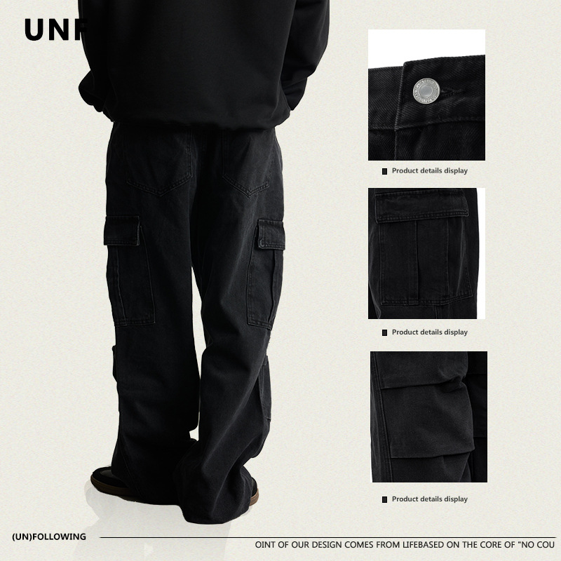 黒パンツ 男女兼用 黒カーゴパンツ ストリート系 綿100%