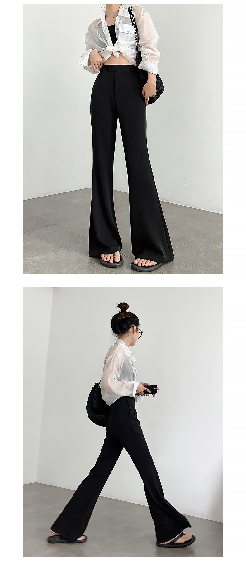 黒パンツ スタイリッシュ美脚フレアパンツ