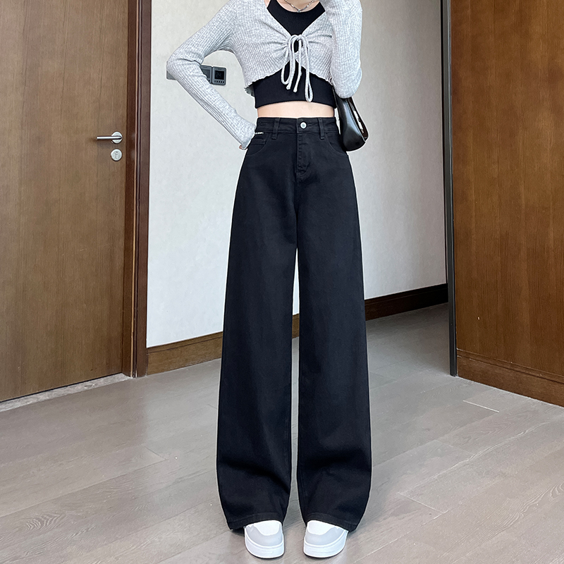 黒パンツ ハイウエストルーズワイドデニム