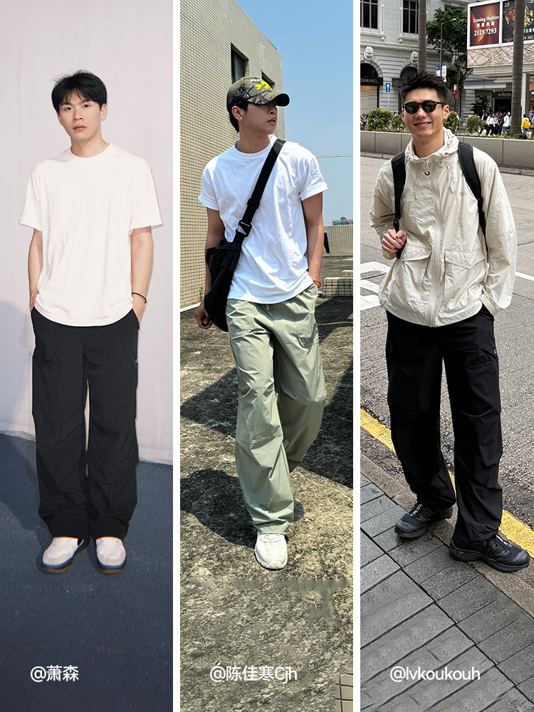 黒パンツ ゆったりポケット付きワイドパンツ