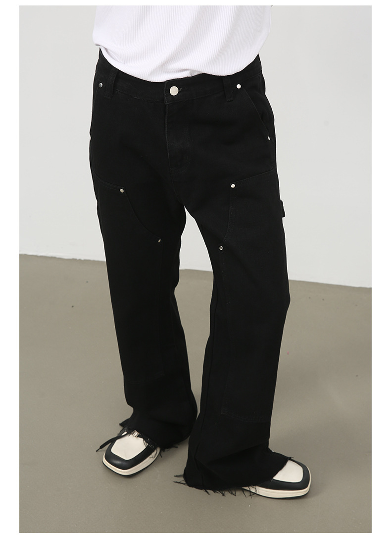 黒パンツ 黒デニム ワイドパンツ ユニセックス ストリート系