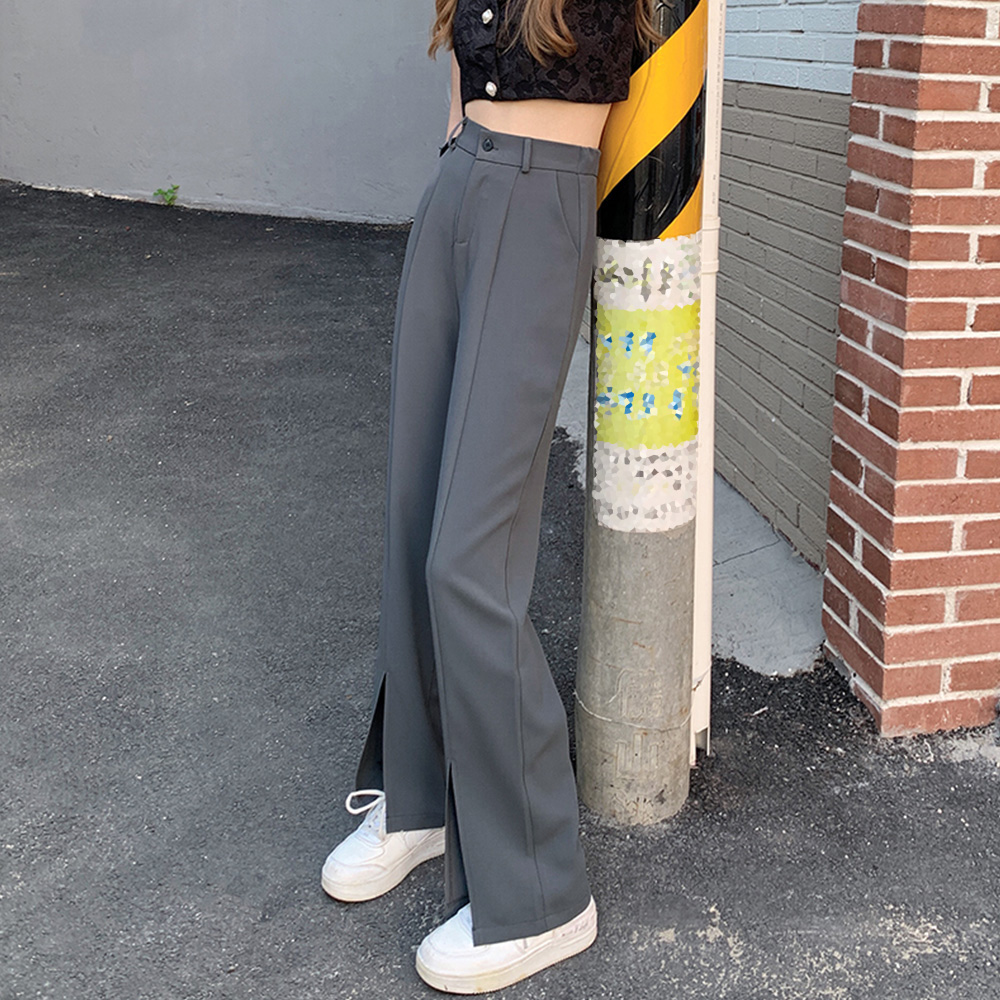 黒パンツ フロントスリット スラックス 美脚