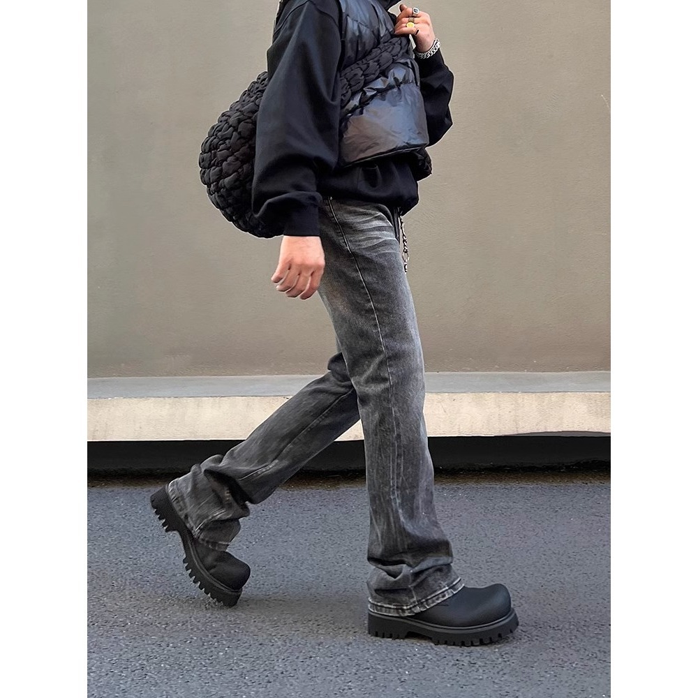 黒パンツ ヴィンテージ風ストレートデニム