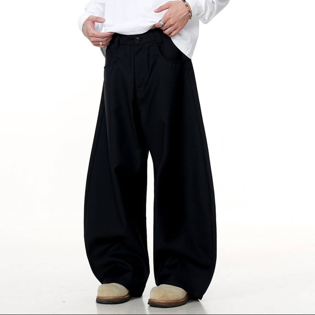黒パンツ ゆったりワイドレッグスラックス