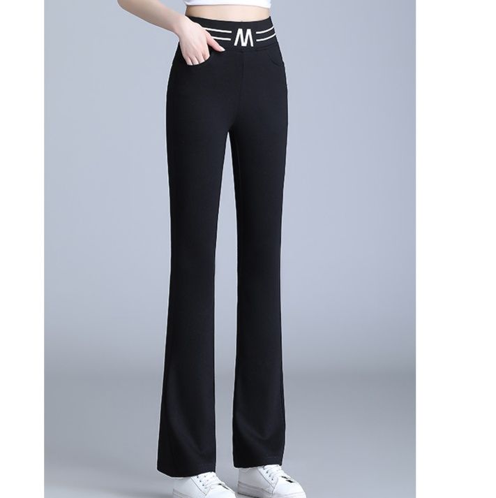 黒パンツ 洗練ウエストラインフレアパンツ