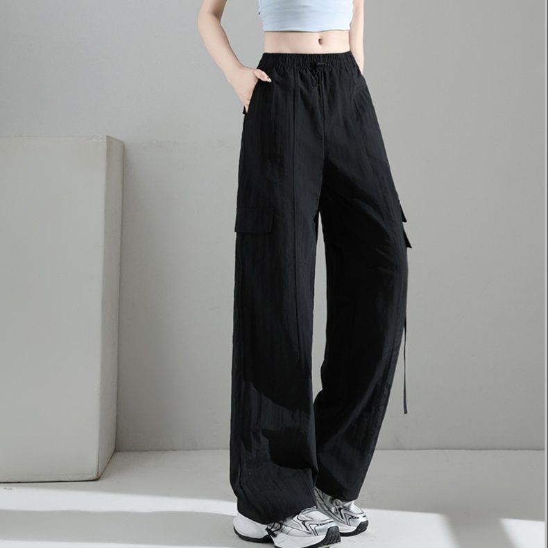黒パンツ ワイドシルエットポケットパンツ