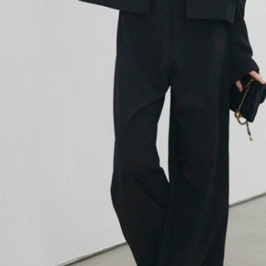 黒パンツ 韓国風レディースワイドパンツ リボンデザイン