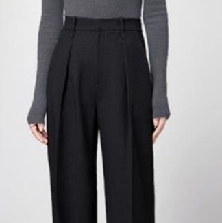 黒パンツ ハイウエストワイドパンツ 上品スラックス風