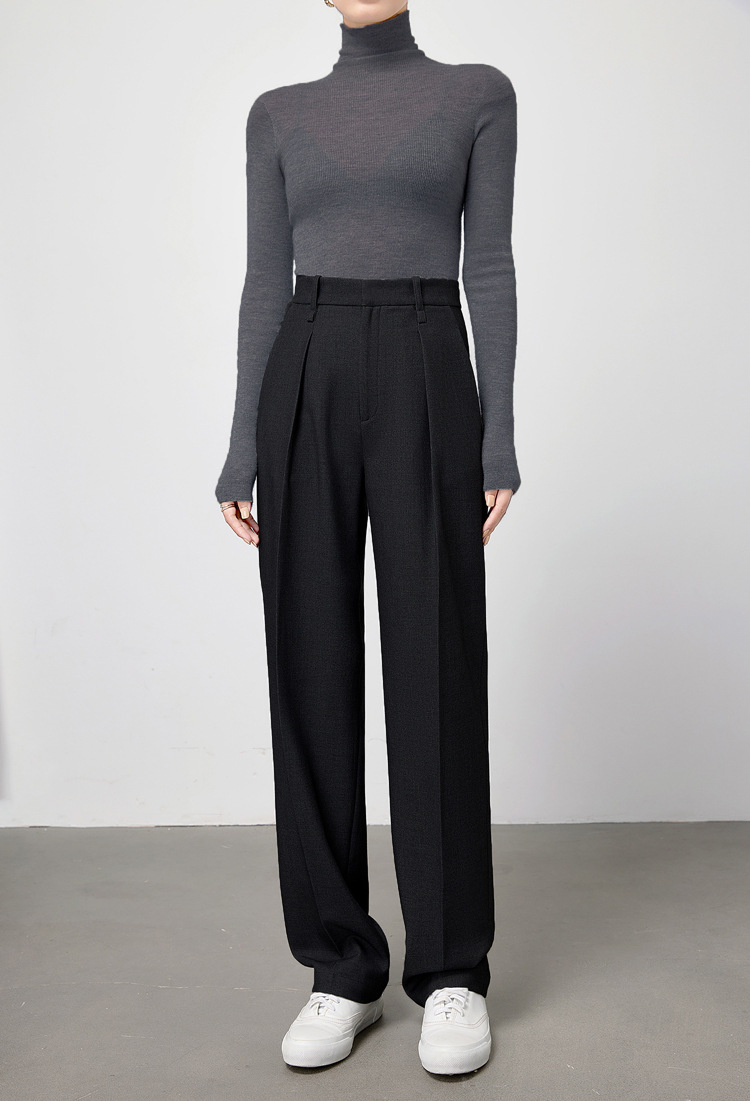 黒パンツ ハイウエストワイドパンツ 上品スラックス風