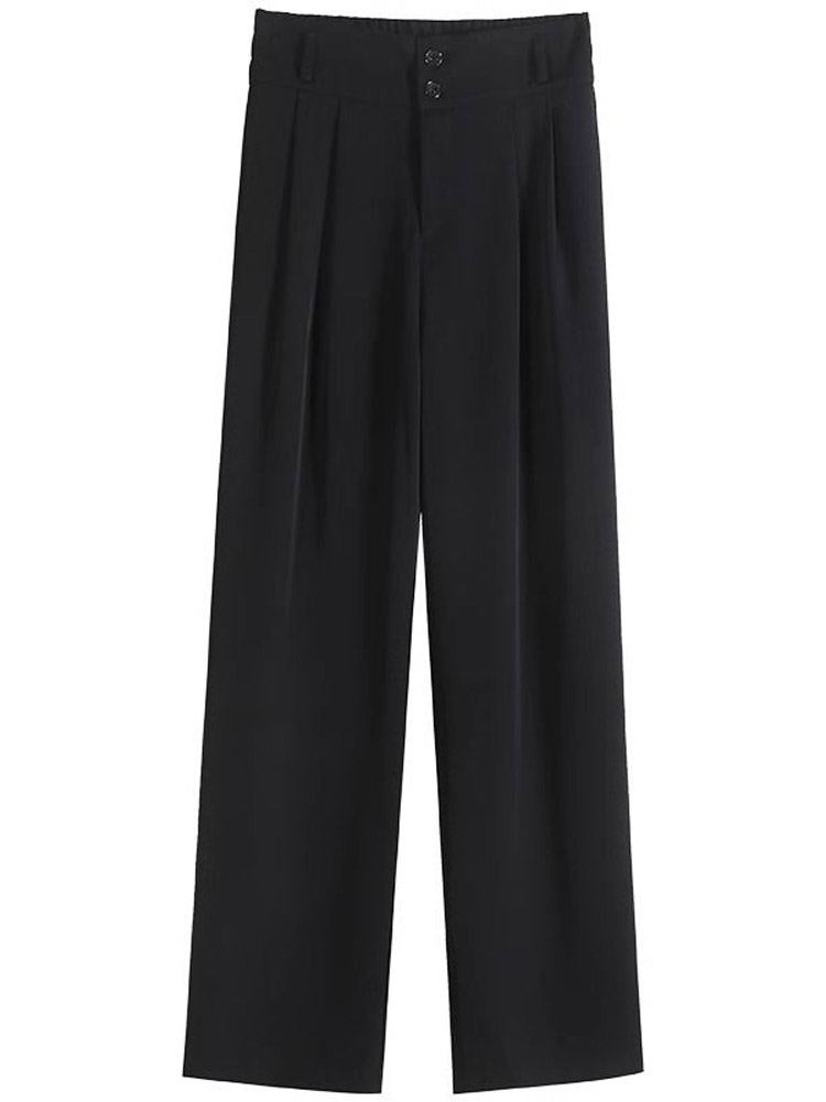 黒パンツ ハイウエスト二釦ワイドパンツ
