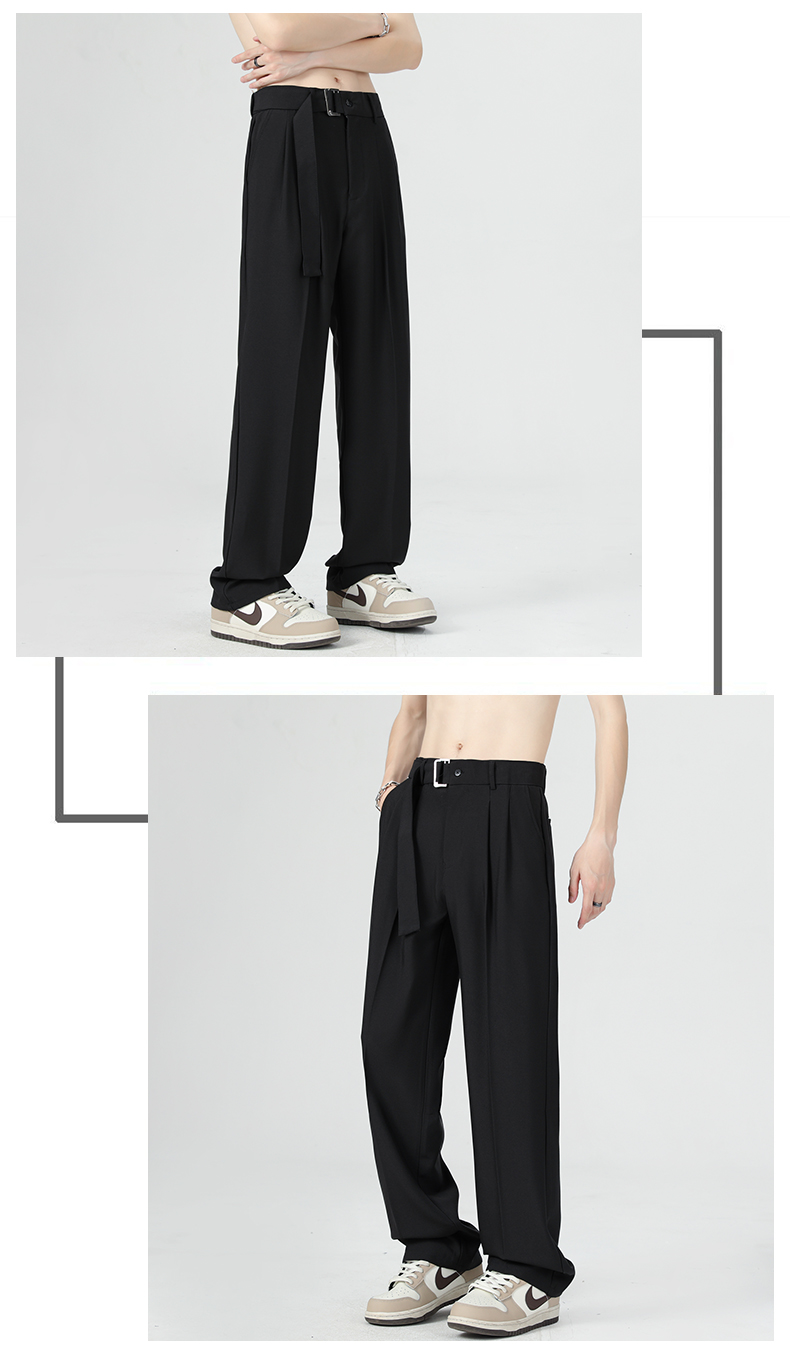 黒パンツ ベルト付きワイドスラックス