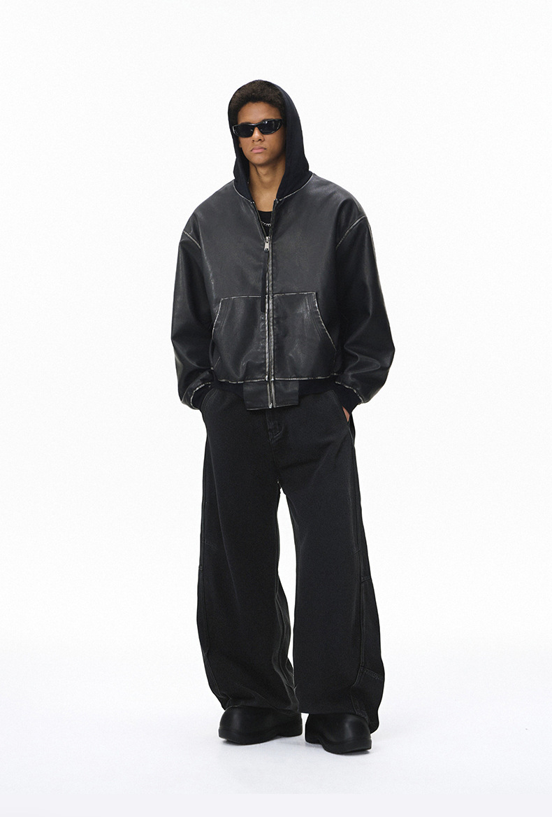 黒パンツ メンズ秋新作立体裁断黒デニムパンツワイドシルエット