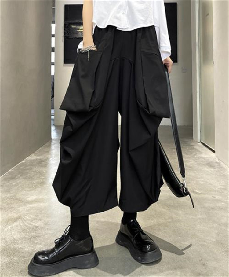 黒パンツ ワイド カジュアル ハイウエスト テーパード