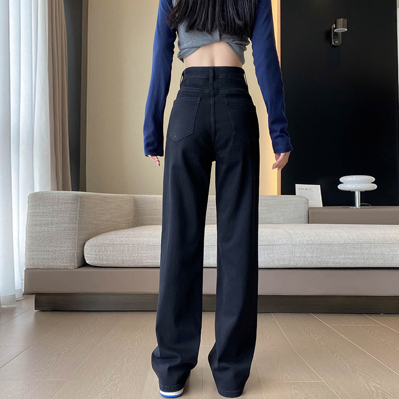 黒パンツ 美脚効果抜群 ワイドデニムパンツ