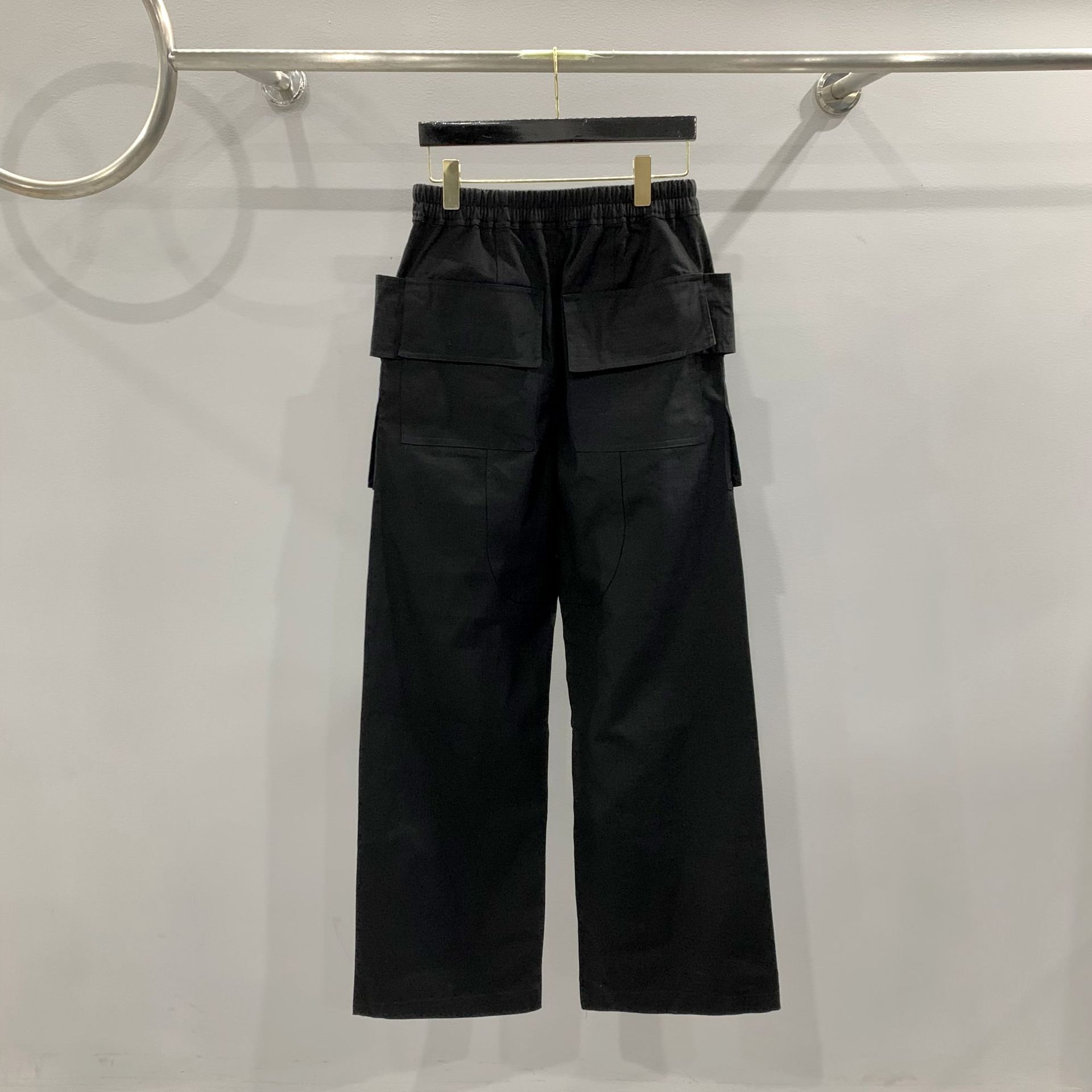 黒パンツ 男女兼用多機能ポケット付黒ワイドパンツ春秋新作