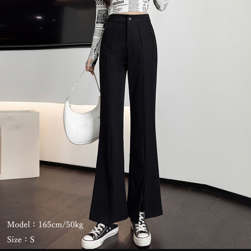 韓国風セミフレア黒パンツ レディース秋冬