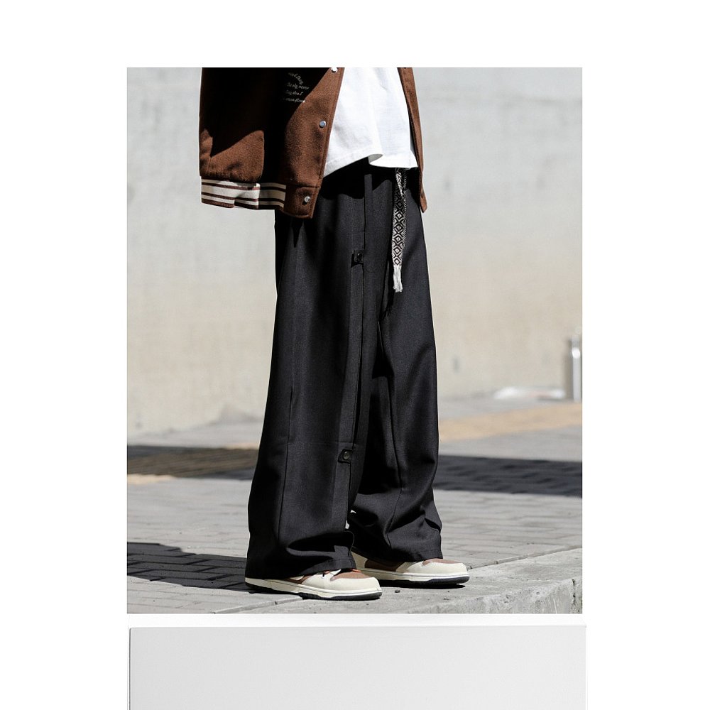 黒パンツ サイドジップ デザイン ワイドパンツ