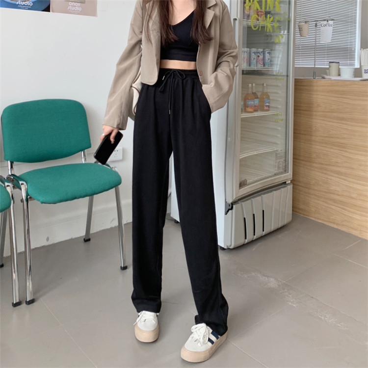 ゆったりシルエット黒パンツ 伸縮性ウエスト ワイド
