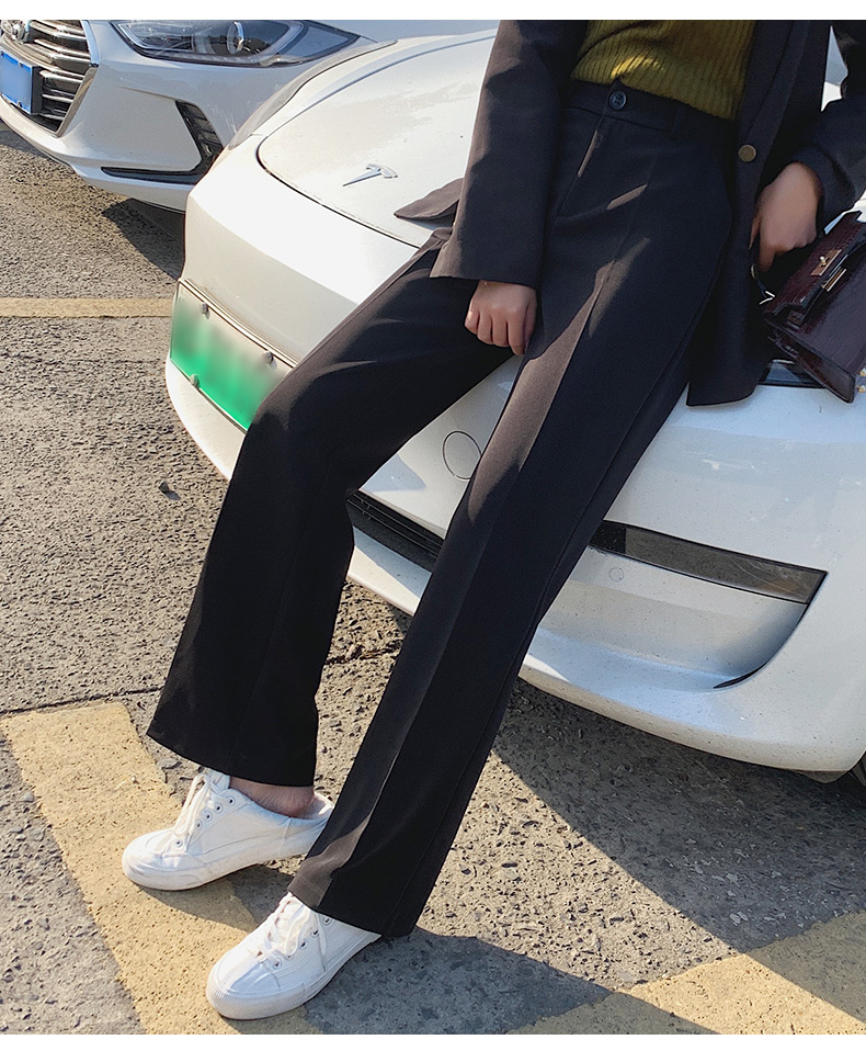 黒パンツ 上質感ワイドシルエットスラックス
