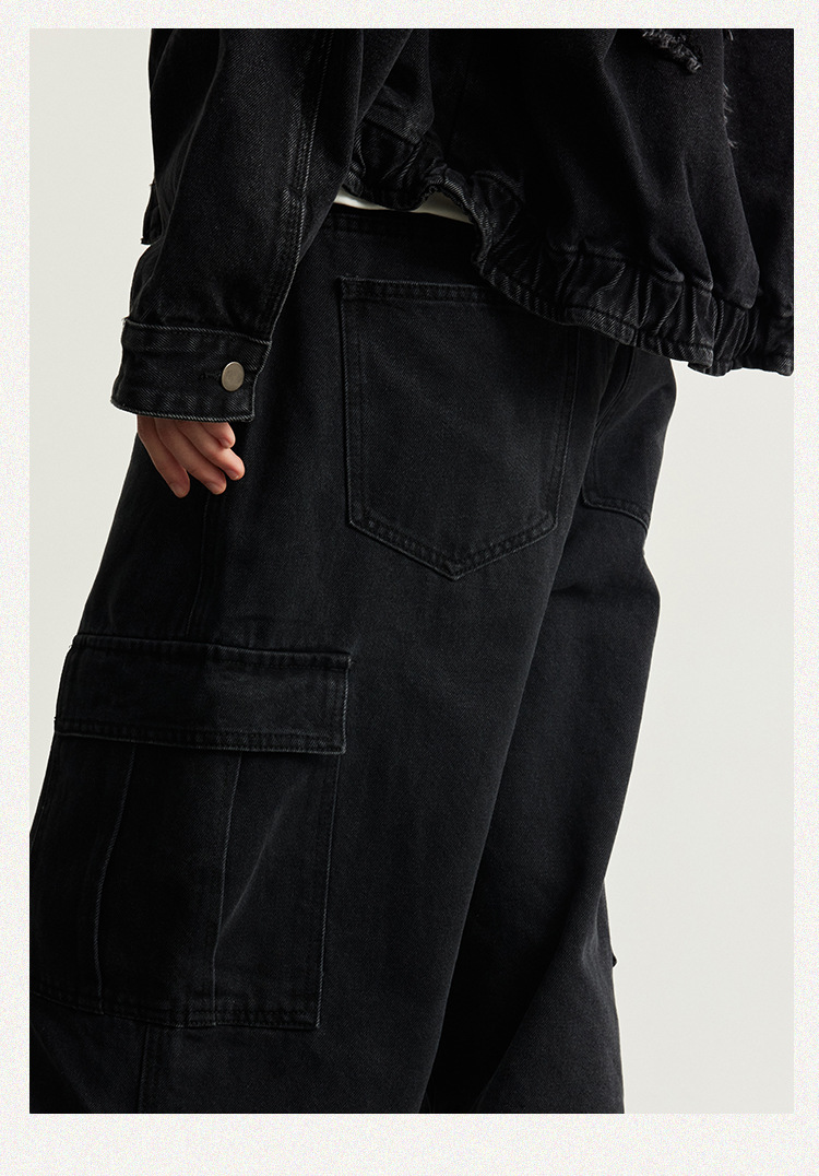 黒パンツ 男女兼用 黒カーゴパンツ ストリート系 綿100%