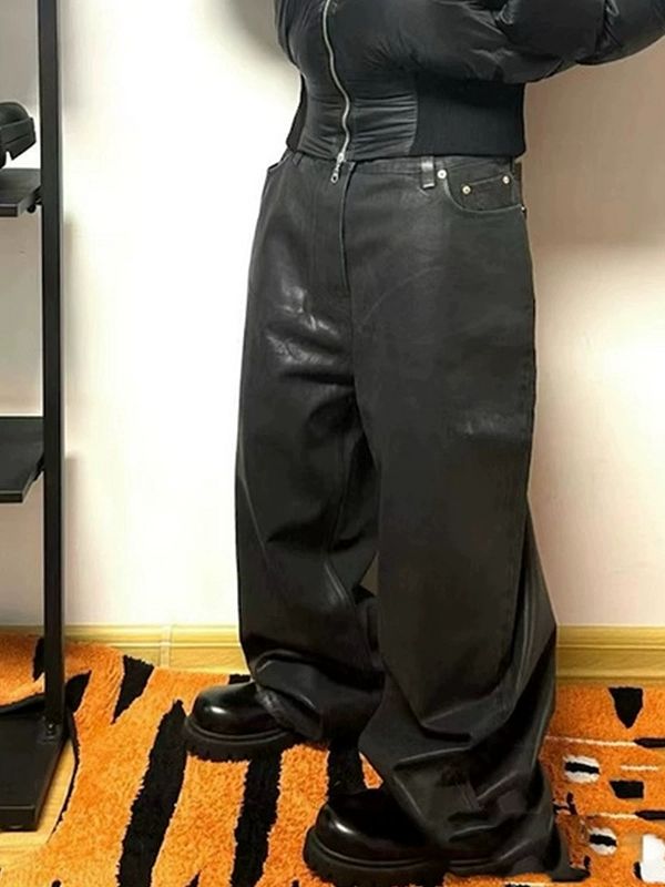 黒パンツ 黒デニムワイドパンツ 男女兼用 ストリート系 秋冬新作