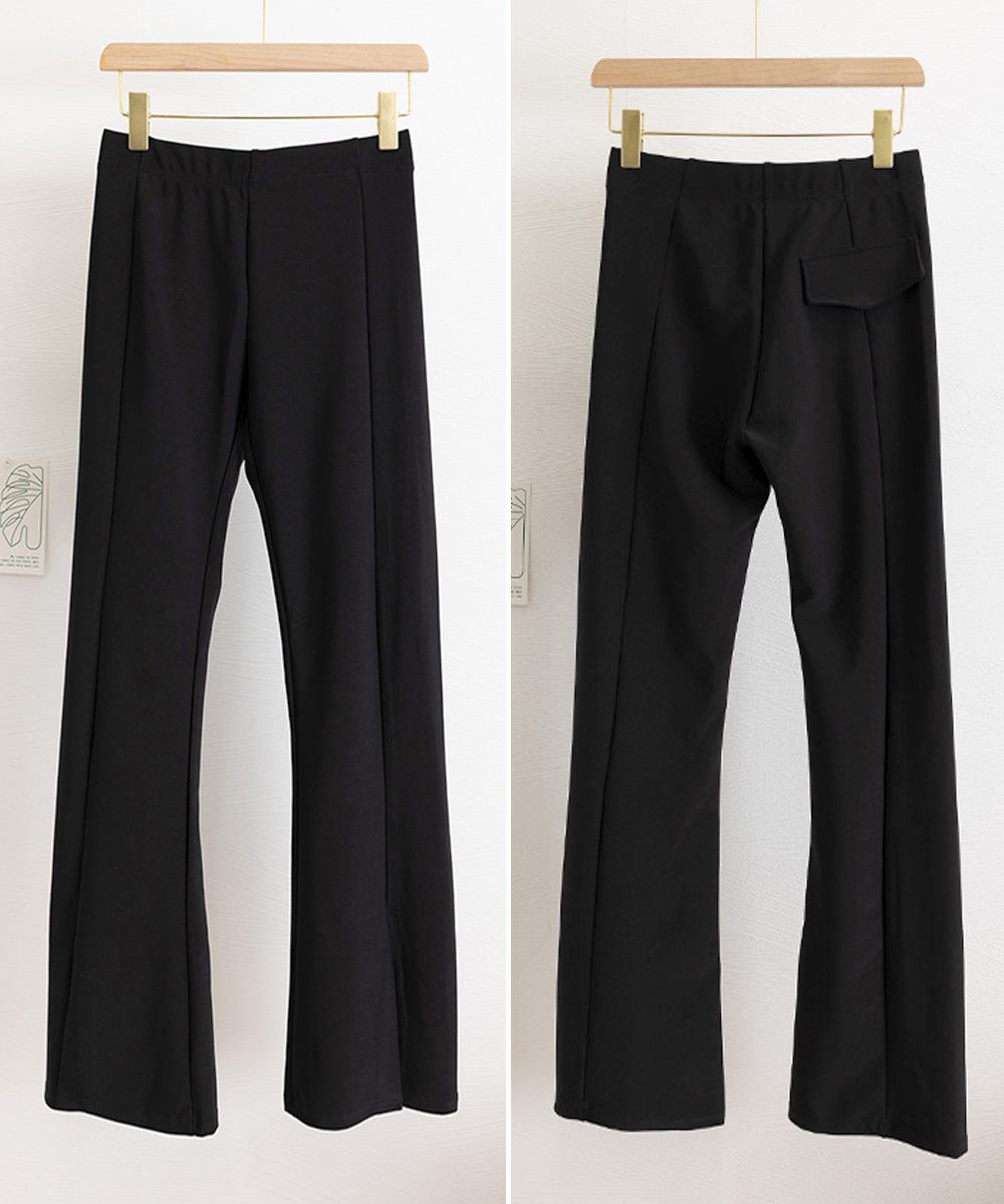 黒パンツ 黒フレアスキニーパンツ　裾スリット入り美脚