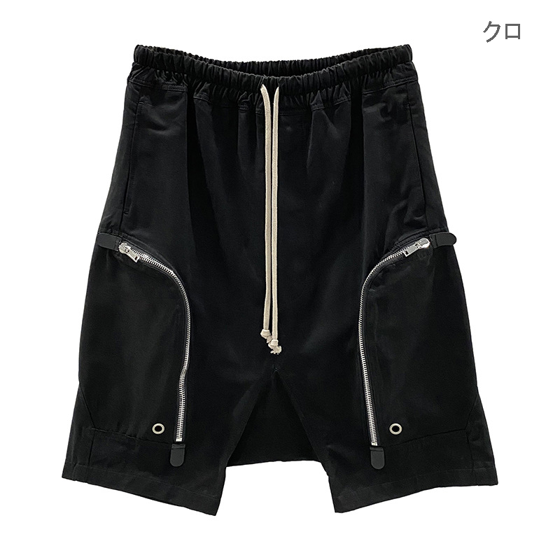 黒パンツ 男女兼用多機能ポケット付き黒ハーフパンツ春夏新作