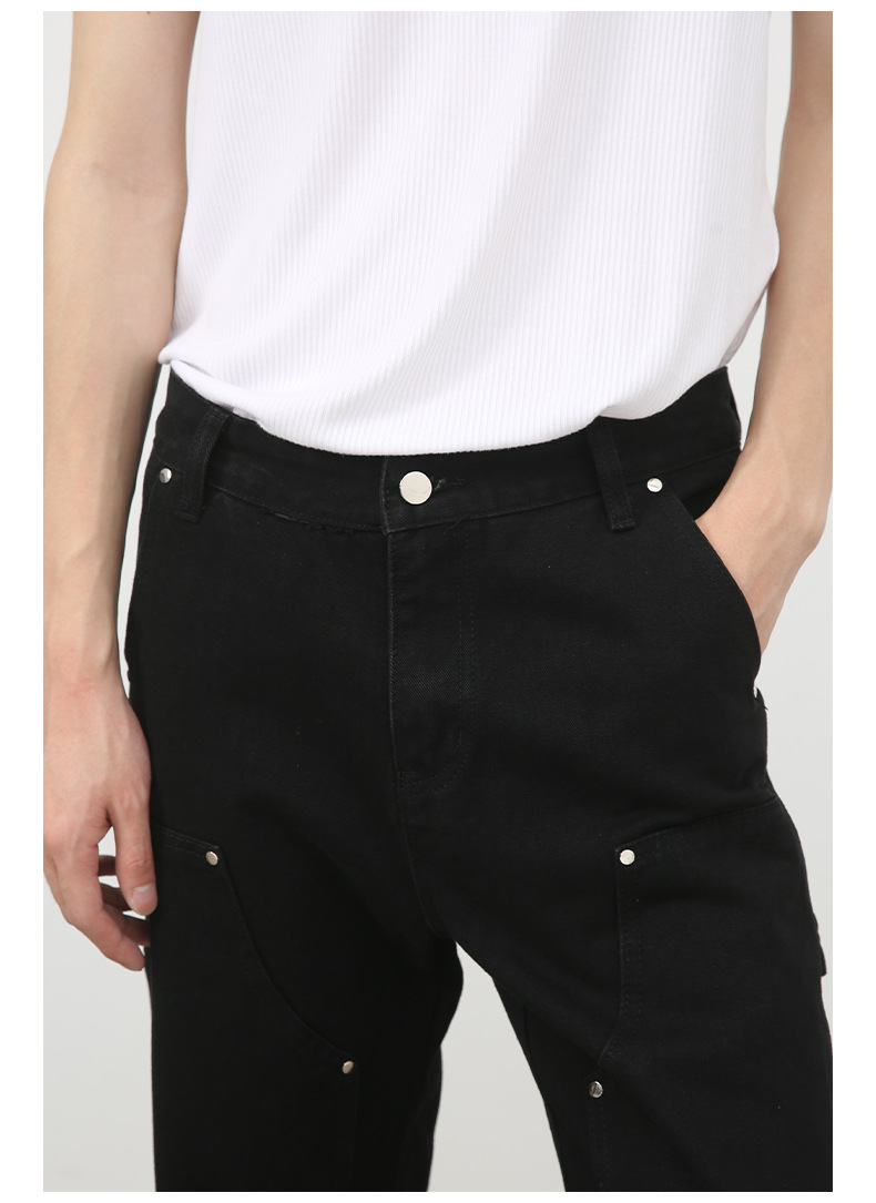 黒パンツ 黒デニム ワイドパンツ ユニセックス ストリート系