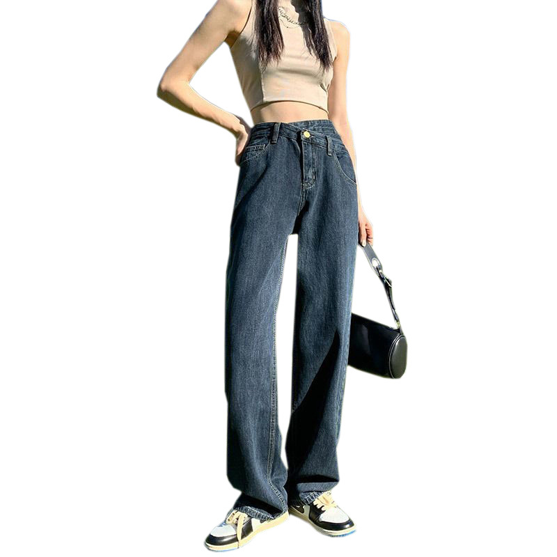 黒パンツ ワイドシルエットストレートデニム