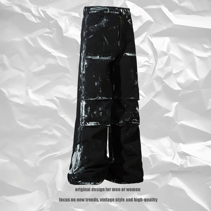 黒パンツ 男女兼用 黒 ワイドカーゴパンツ ヴィンテージ風