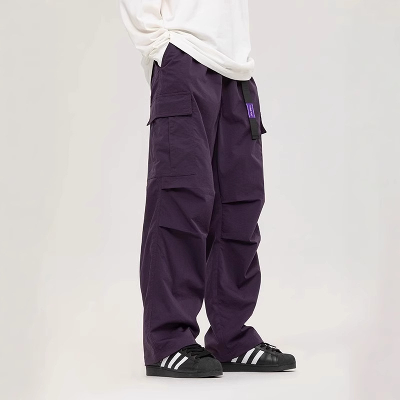黒パンツ ユーティリティポケット付きワイドパンツ
