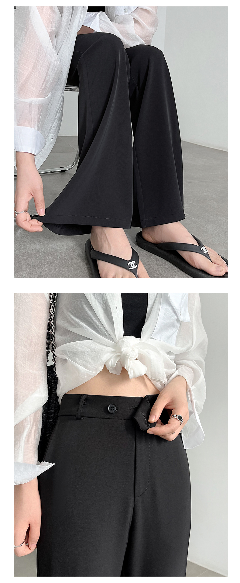 黒パンツ スタイリッシュ美脚フレアパンツ