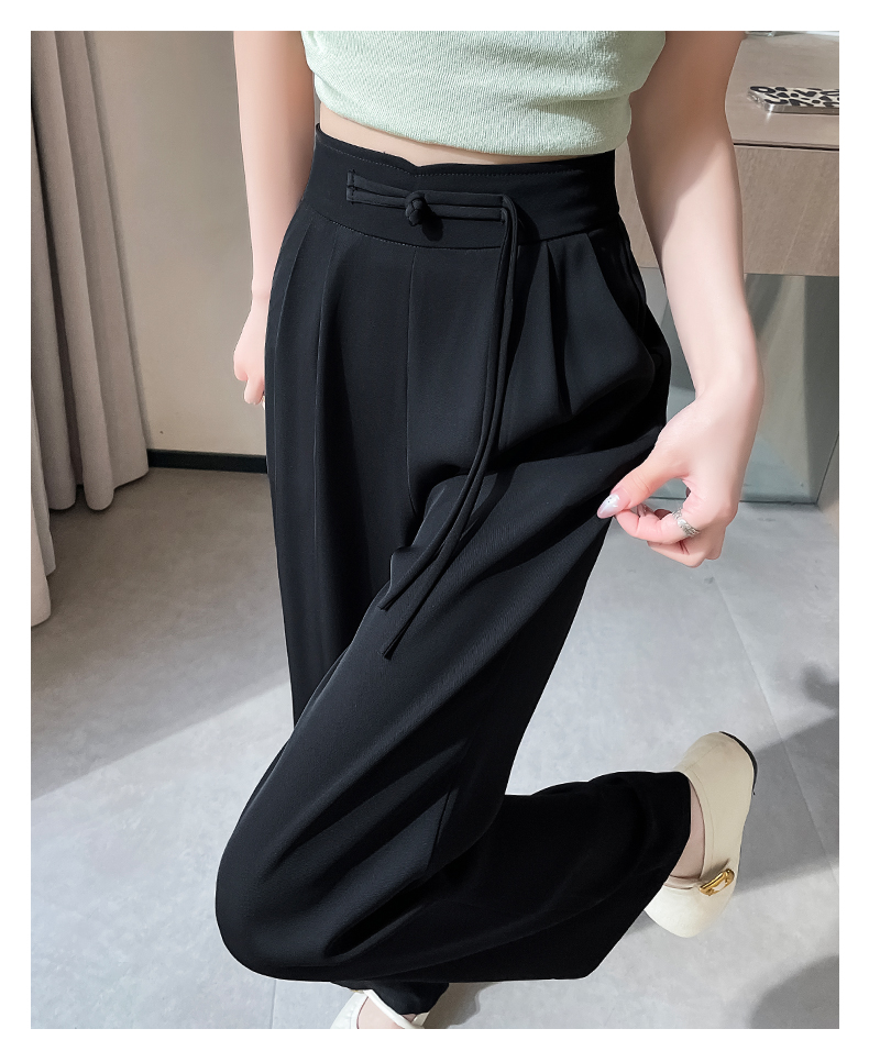 黒パンツ ベルト付きドレープワイドパンツ