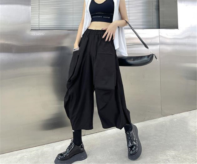 黒パンツ ワイド カジュアル ハイウエスト テーパード