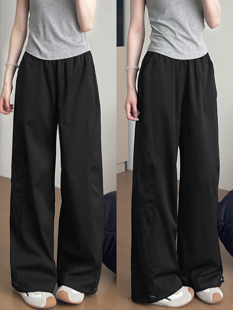 黒パンツ ゆったりワイド実用ポケットパンツ