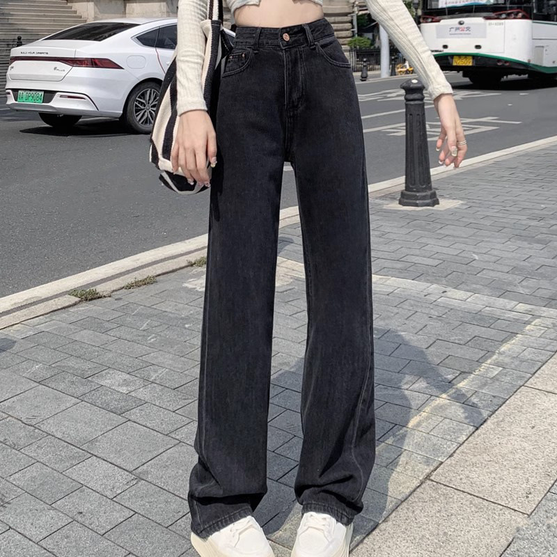 黒パンツ ゆったりワイドデニム