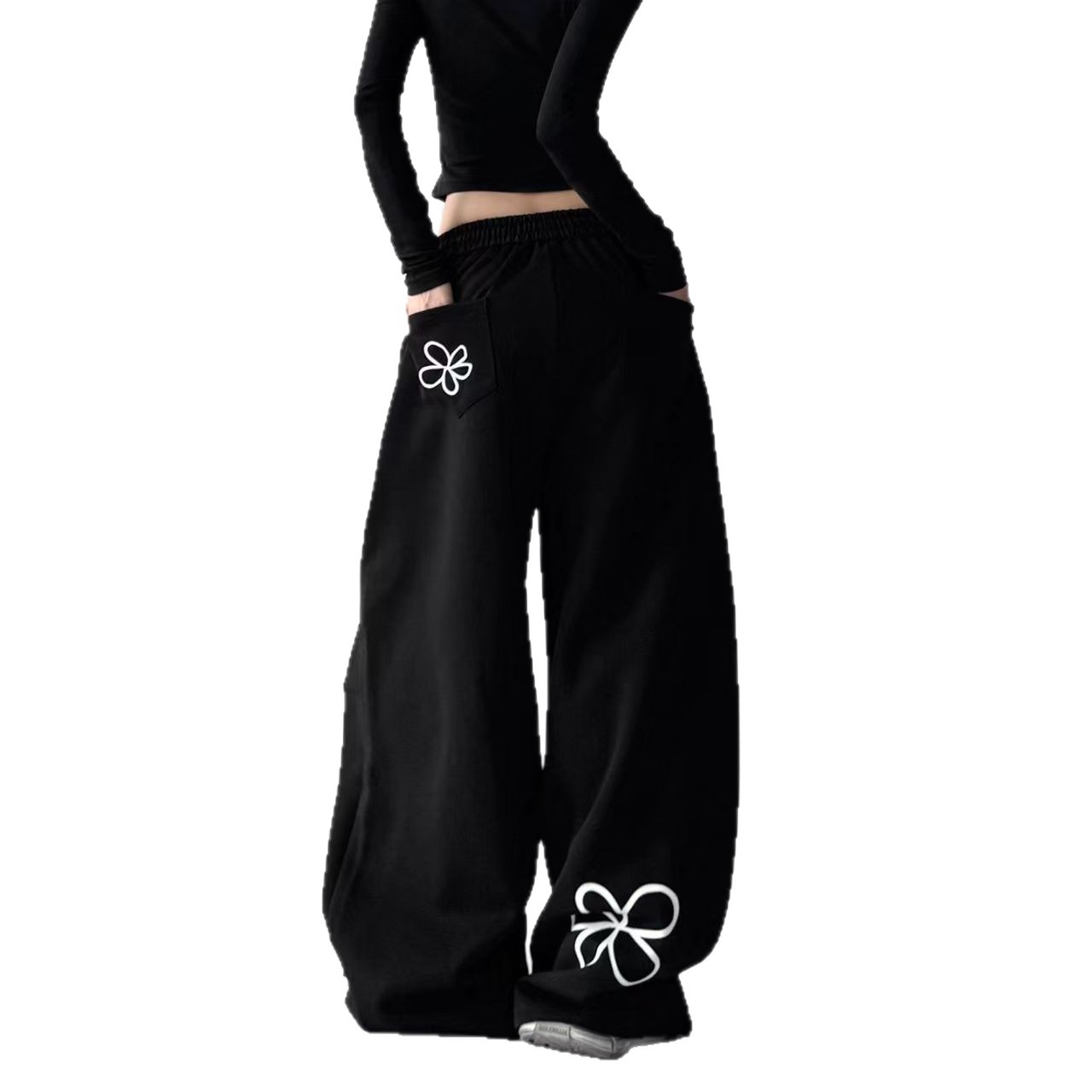 黒パンツ 新入荷★レディース黒スウェットパンツ・ワイドシルエット