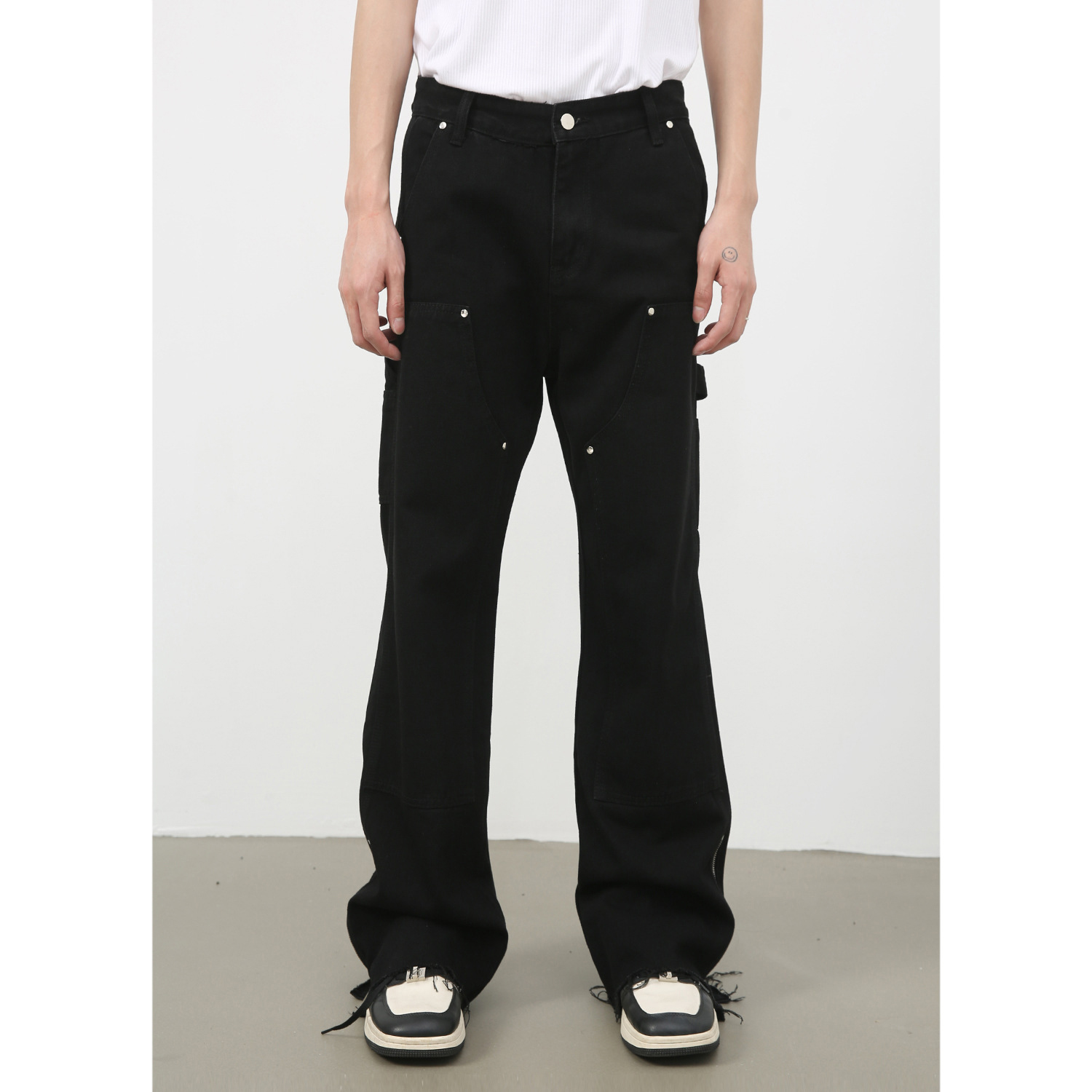 黒パンツ 黒デニム ワイドパンツ ユニセックス ストリート系