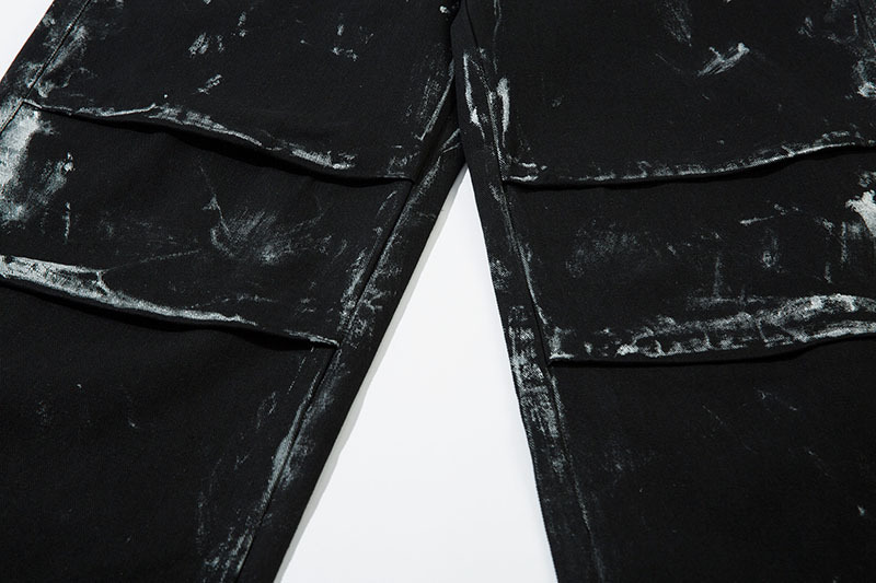 黒パンツ 男女兼用 黒 ワイドカーゴパンツ ヴィンテージ風