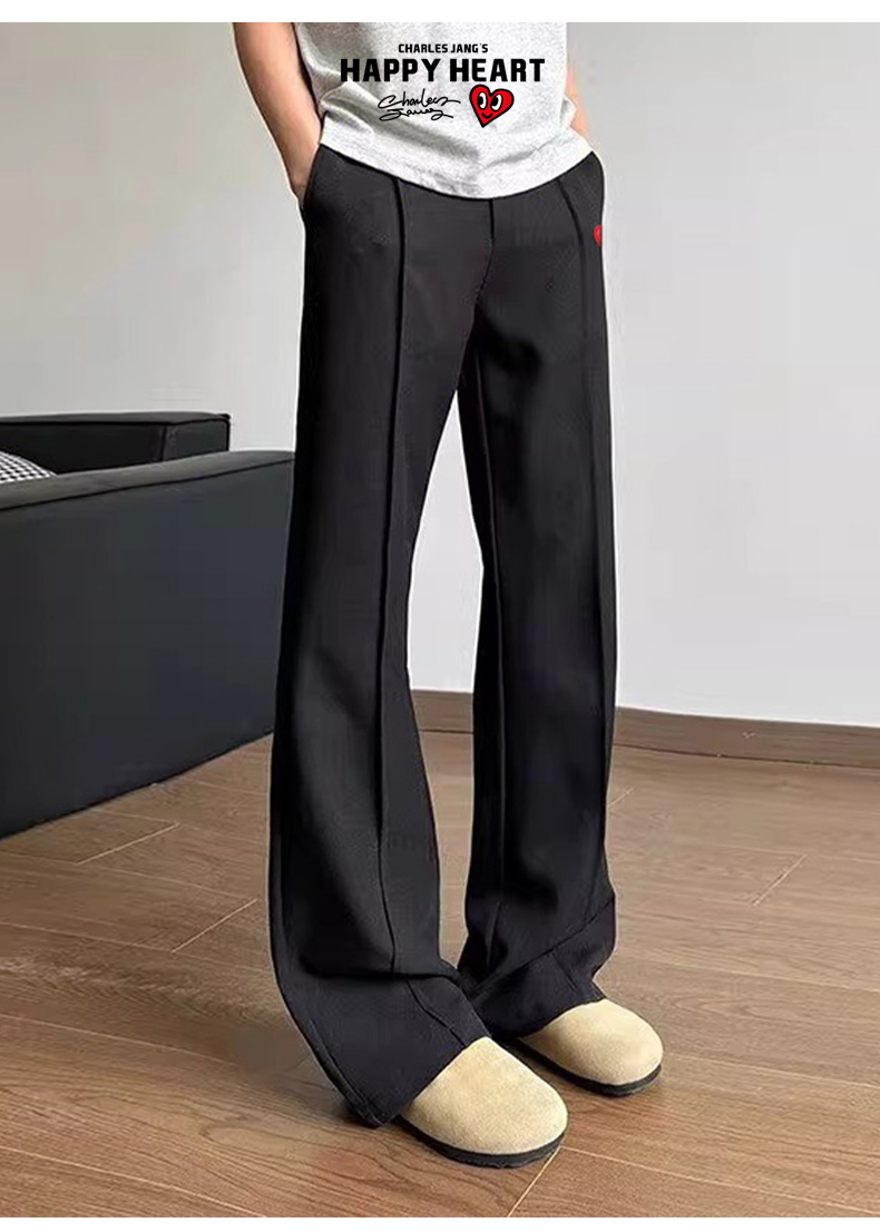 黒パンツ ハートワンポイント ワイドスラックス
