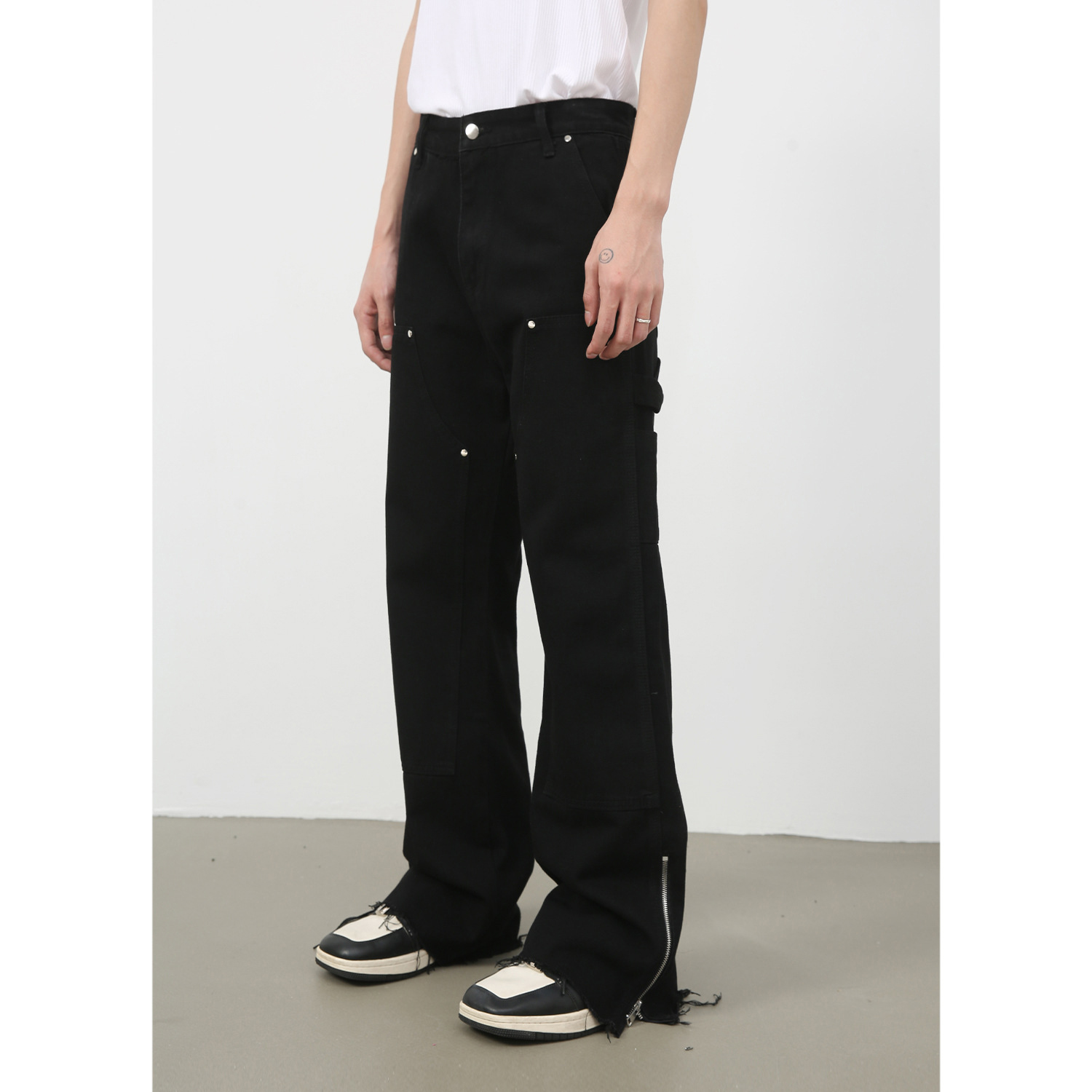 黒パンツ 黒デニム ワイドパンツ ユニセックス ストリート系