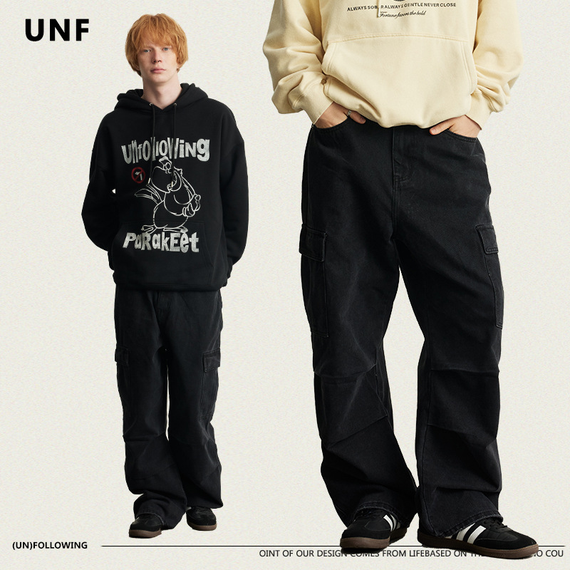 黒パンツ 男女兼用 黒カーゴパンツ ストリート系 綿100%