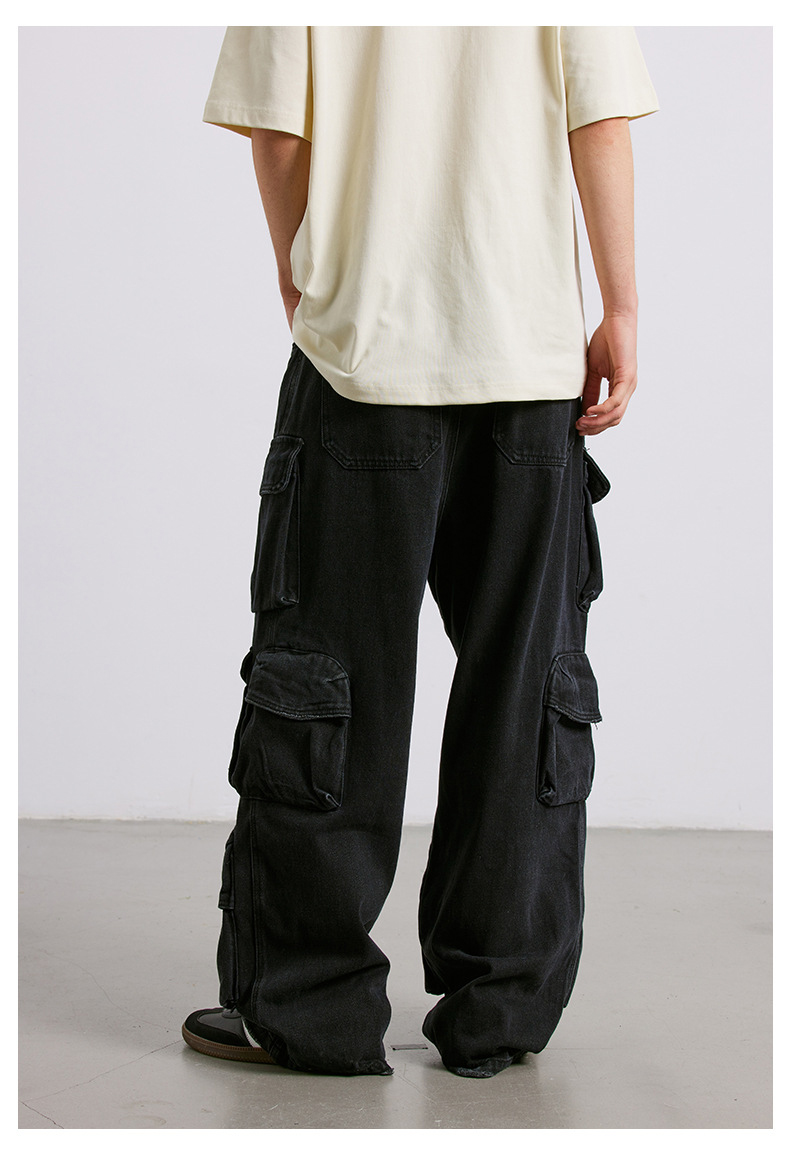 黒パンツ 多機能ポケット付き黒カーゴパンツ男女兼用