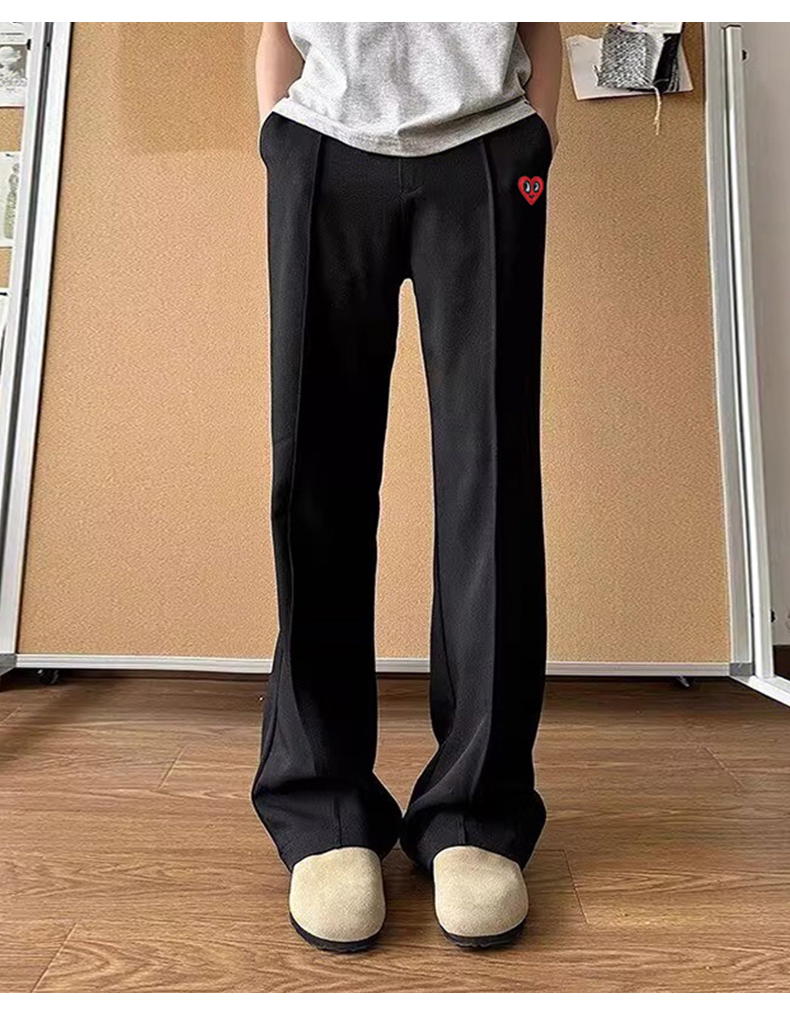 黒パンツ ハートワンポイント ワイドスラックス