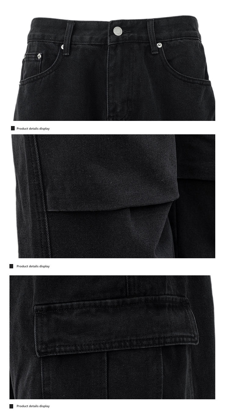 黒パンツ 男女兼用 黒カーゴパンツ ストリート系 綿100%